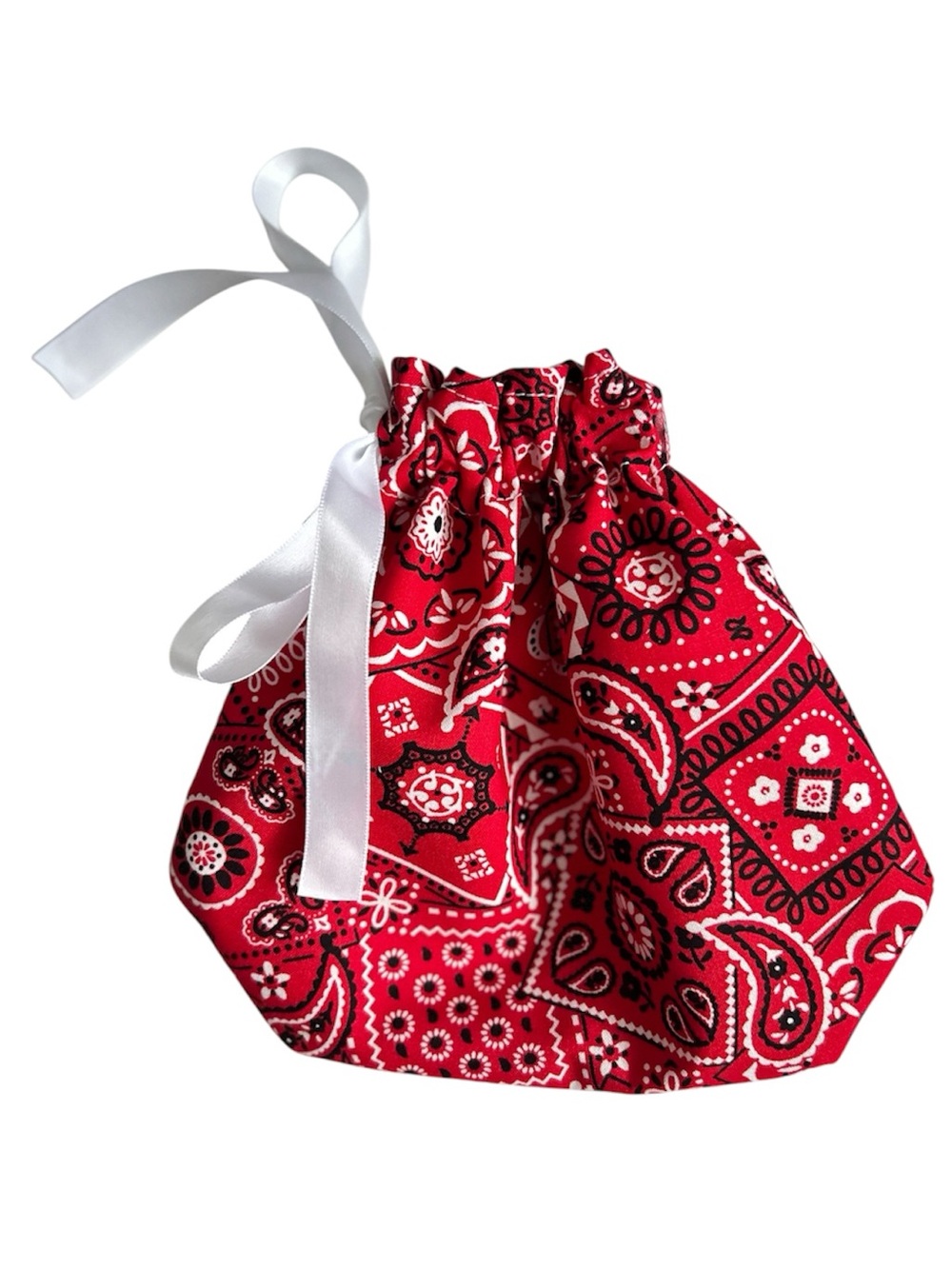 Hand Crafted Red Bandana Lined Fabric Gift Bag Reusable Eco Friendly Drawstring - Picture 4 of 5